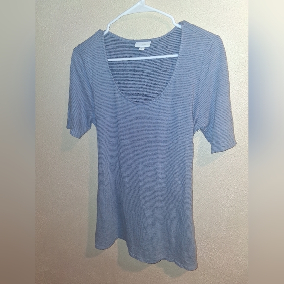 •J JILL•BLUE Striped Linen Modal Blend Blue Short Sleeved Top M - Picture 2 of 7